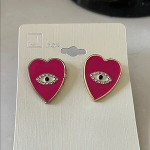 Pink Heart Earrings with Eye Design